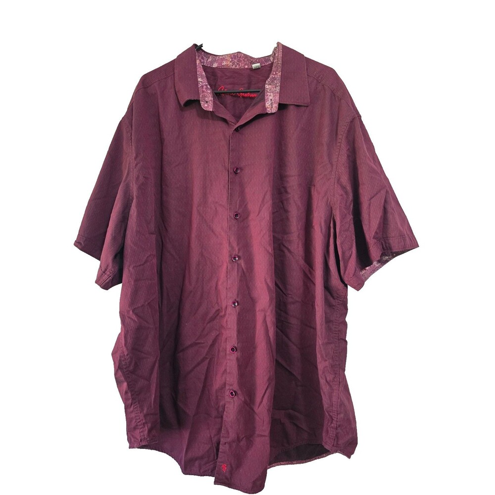 Robert Graham 3XL Mens Shirt Burgundy Short Sleeve Button Up Top